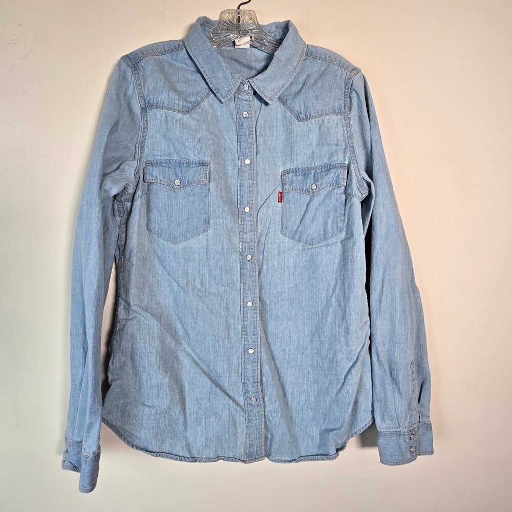 Levi’s Mens Chambray Pearl Snap Shirt Extra Large Western Workwear Country Rodeo